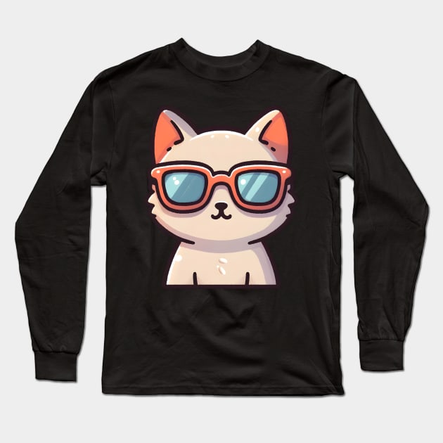 Cool Cat with Trendy Sunglasses Long Sleeve T-Shirt by Umbrella Studio